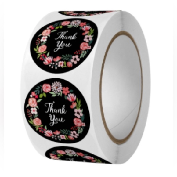 1" Round Frame Thank You Stickers RollFloral Designs packaging supplies - Picture 4 of 4